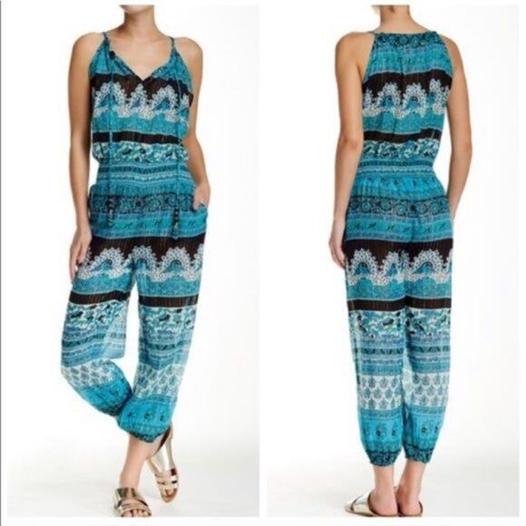 CALYPSO‎ St. Barth Womens S Cappi Jumpsuit Cotton Beaded Bohemian Peacock Sheer - Picture 1 of 14